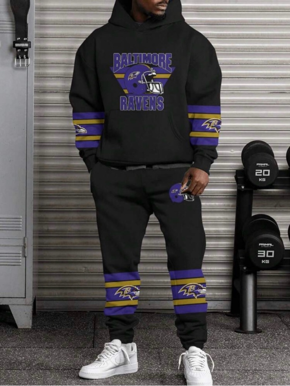 Baltimore Ravens Black Pullover Hoodie & Joggers Set - Black/Purple/Gold